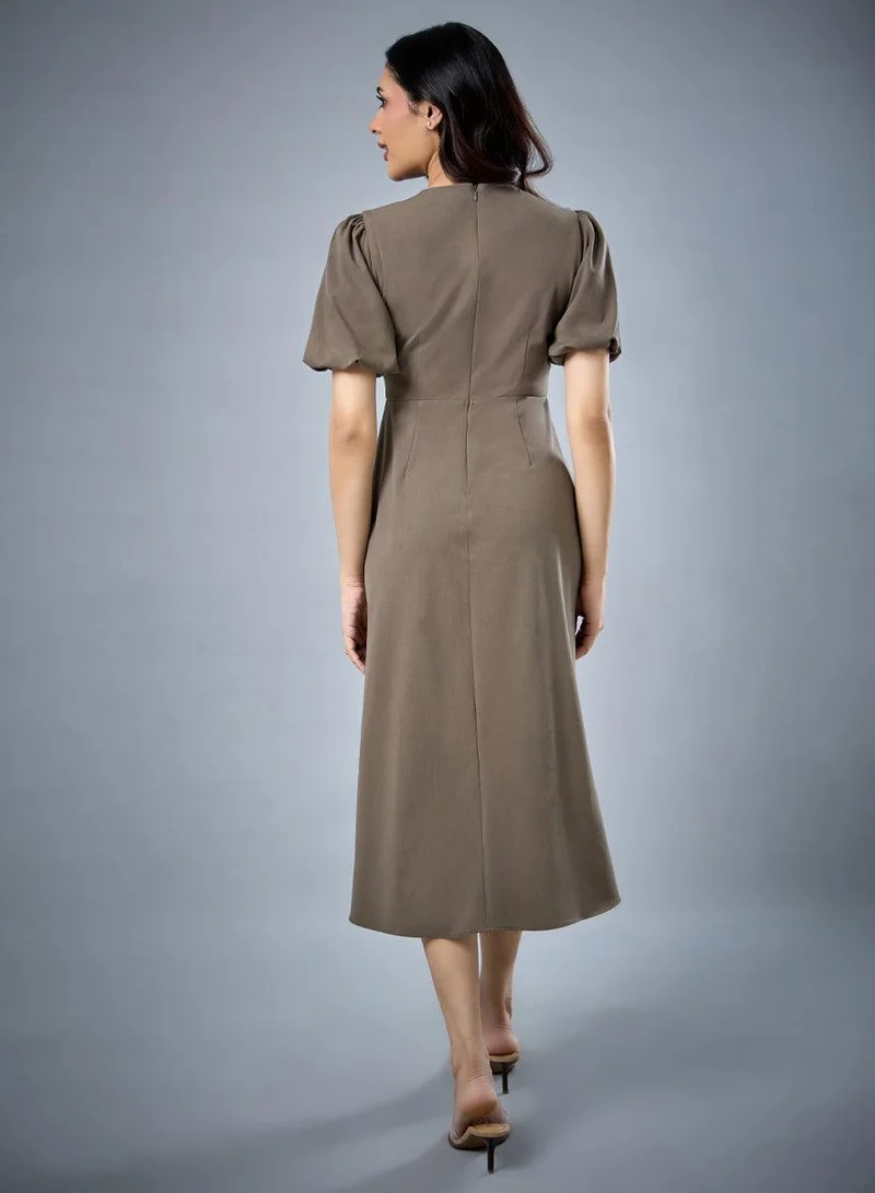 Zigzag  Balloon Sleeve Aline Formal Dress for Women | Best Price UAE
